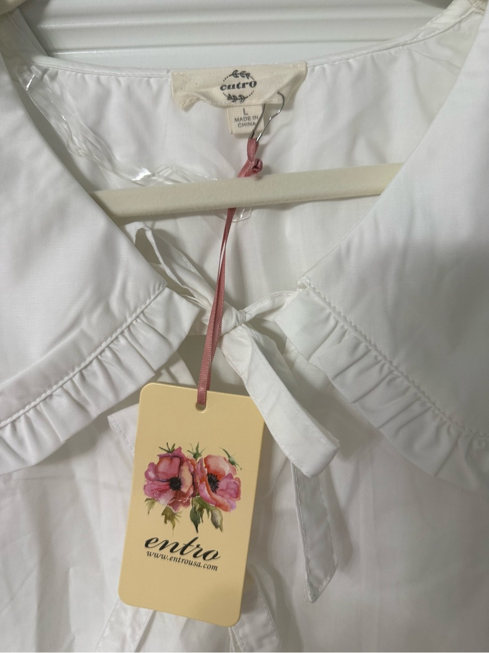entro White Ruffled Collar Tie-Front Peplum Top - Picture 2 of 3